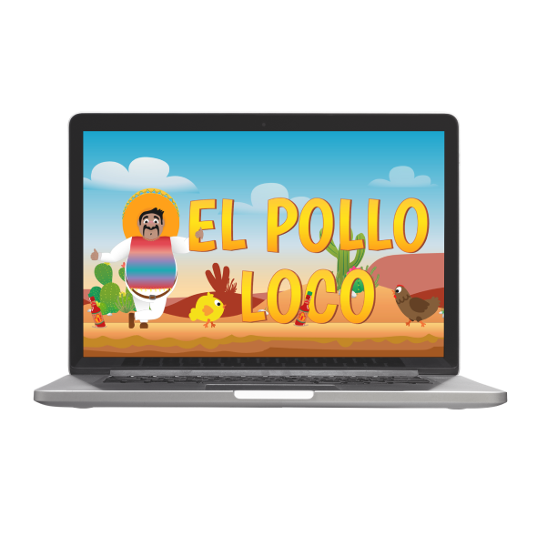Screenshot des Jump-and-Run-Spiels El Pollo Loco auf einem Laptop